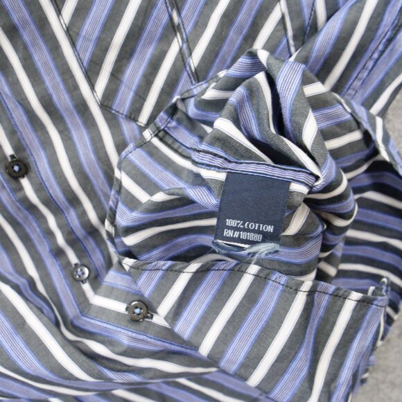 7 Diamonds Shirt Mens Large Blue Button Up Long Sleeve Striped Pockets - Picture 13 of 13